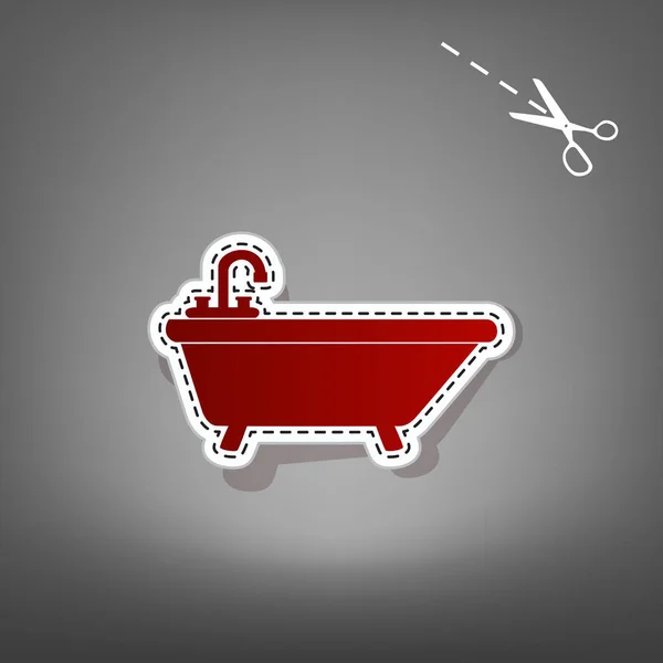 Bathtub sign illustration. Vector. Red icon with for applique from paper with shadow on gray background with scissors. — Stock Vector