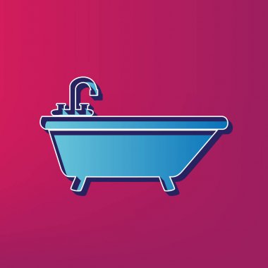 Küvet işareti illüstrasyon. Vektör. Kırmızı zemin üzerine mavi 3d yazdırılan simgesi.