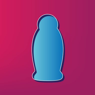 Jel, köpük veya sıvı sabun. Dağıtıcı plastik şişe pompa siluet. Vektör. Kırmızı zemin üzerine mavi 3d yazdırılan simgesi.