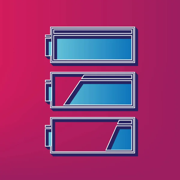 Conjunto de indicadores de nível de carga da bateria. Vector. Azul 3d impresso ícone no fundo magenta . — Vetor de Stock