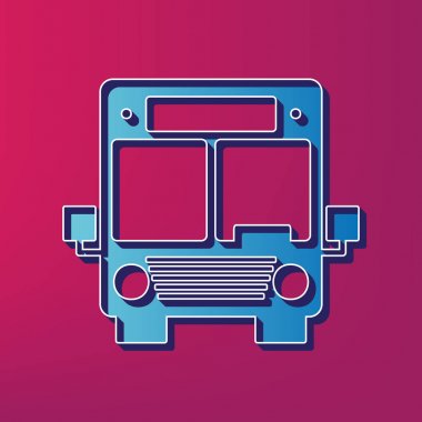 Otobüs işareti illüstrasyon. Vektör. Kırmızı zemin üzerine mavi 3d yazdırılan simgesi.