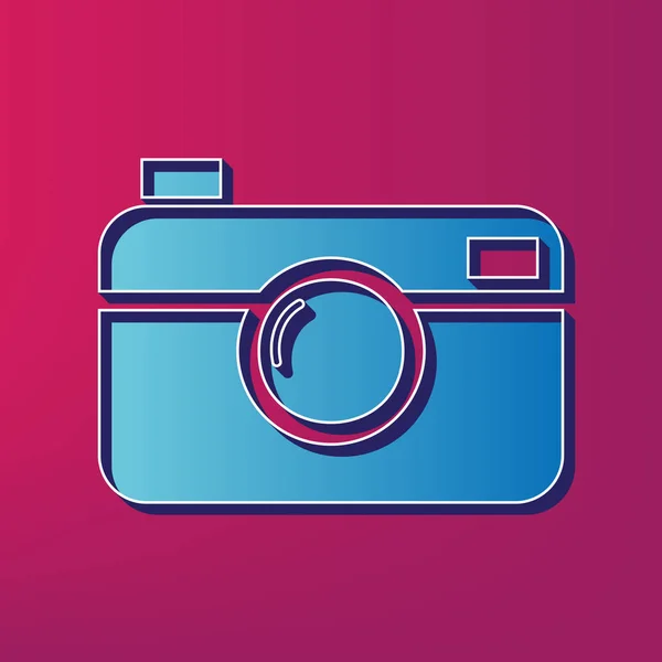 Signo de cámara fotográfica digital. Vector. Icono impreso azul 3d sobre fondo magenta . — Archivo Imágenes Vectoriales