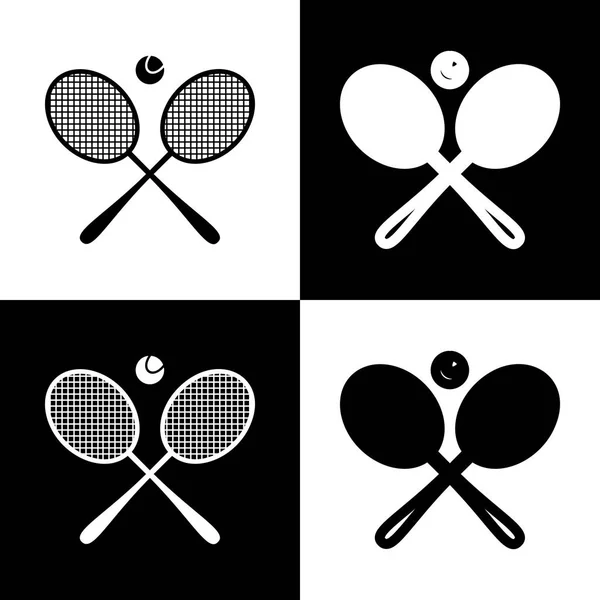 Знак теннисной ракетки. Вектор. Черно-белые иконки и иконка линии на шахматной доске . — стоковый вектор