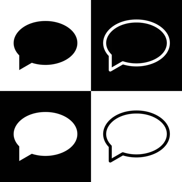 Speech bubble icon. Vector. Black and white icons and line icon on chess board. — Stock Vector