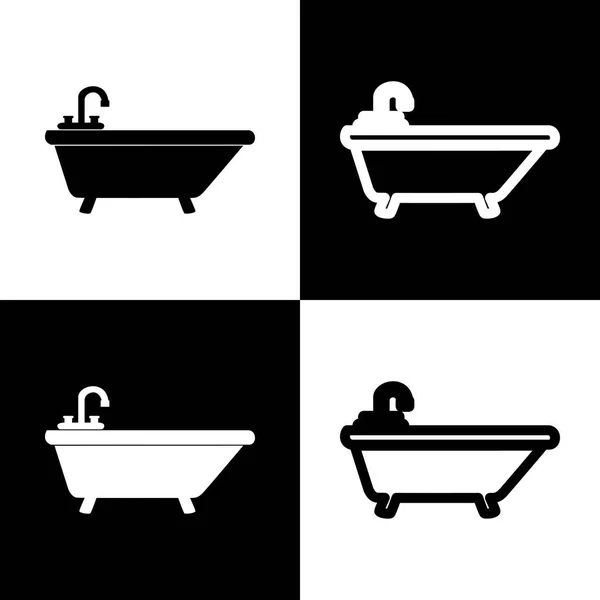 Vasca da bagno segno illustrazione. Vettore. Icone in bianco e nero e icona di linea sulla scacchiera . — Vettoriale Stock