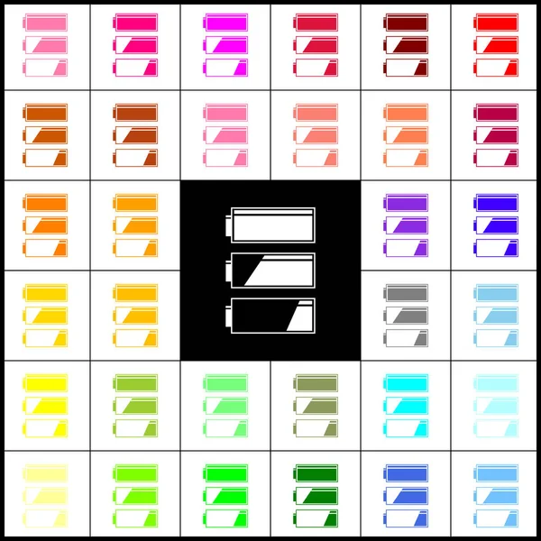 Conjunto de indicadores de nivel de carga de batería. Vector. Fieltro-pluma 33 iconos de colores en fondos blancos y negros. Colorfull . — Vector de stock