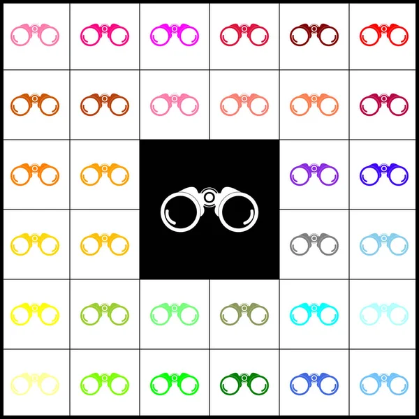 Ilustração do sinal binocular. Vector. Felt-pen 33 ícones coloridos em fundos brancos e pretos. Colorido . — Vetor de Stock