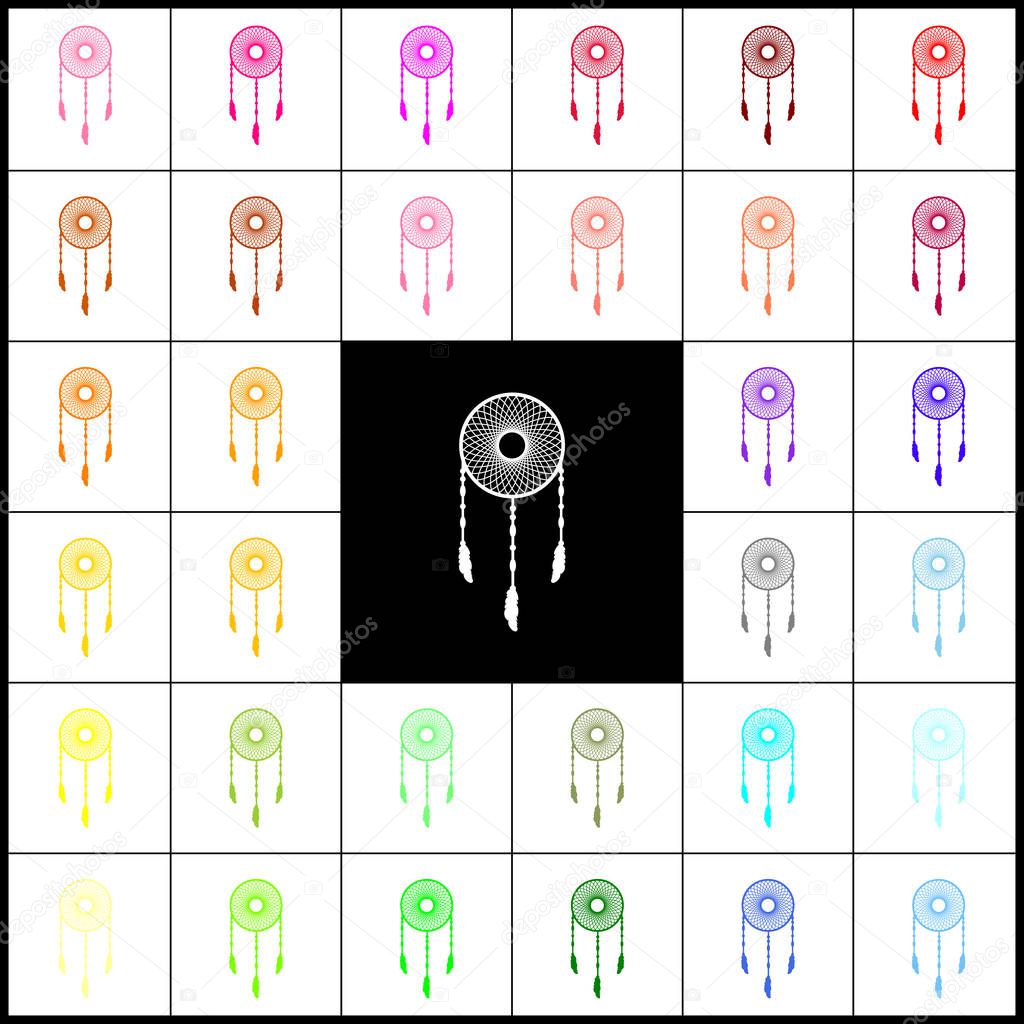 Dream catcher sign. Vector. Felt-pen 33 colorful icons at white and black backgrounds. Colorfull.