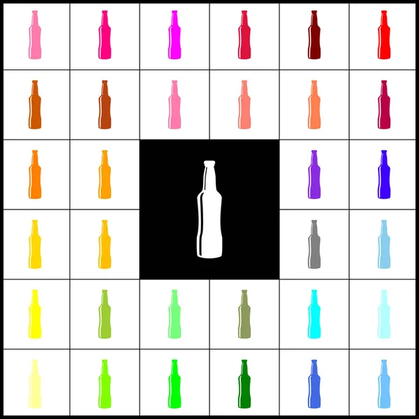 Signo de botella de cerveza. Vector. Fieltro-pluma 33 iconos de colores en fondos blancos y negros. Colorfull . — Archivo Imágenes Vectoriales