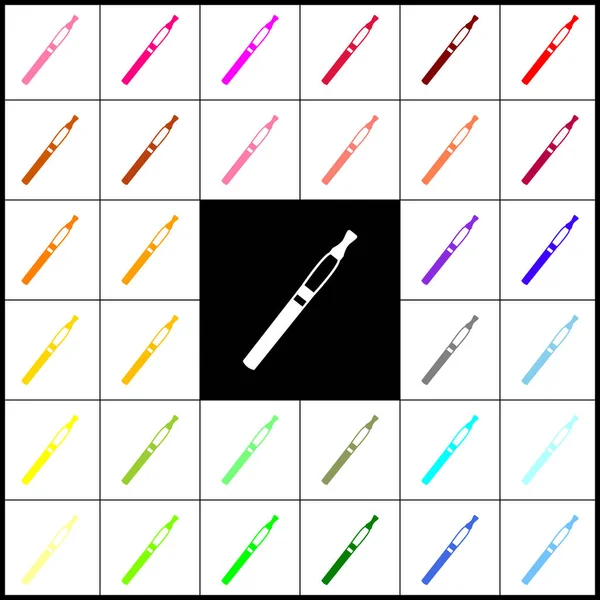 E-cigarett tecken. Vektor. Filt-pen 33 färgglada ikoner på vita och svarta bakgrunder. Colorfull. — Stock vektor