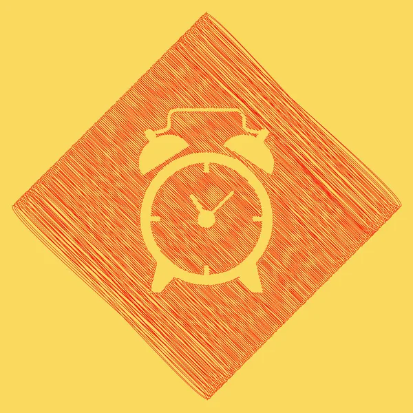 Alarm clock sign. Vector. Red scribble icon obtained as a result of subtraction rhomb and path. Royal yellow background. — Stock Vector