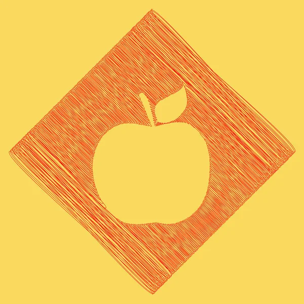 Ilustración del signo de Apple. Vector. Icono garabato rojo obtenido como resultado de resta rombo y ruta. Fondo amarillo real . — Vector de stock