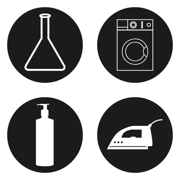 Wäsche, Änderungen, chemische Reinigung und Nähen Symbole in Kreis-Taste.. Vektor-Illustration — Stockvektor