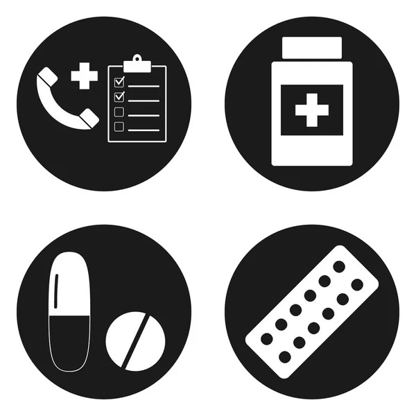 Iconos médicos establecidos en el botón de círculo. Ilustración vectorial — Vector de stock