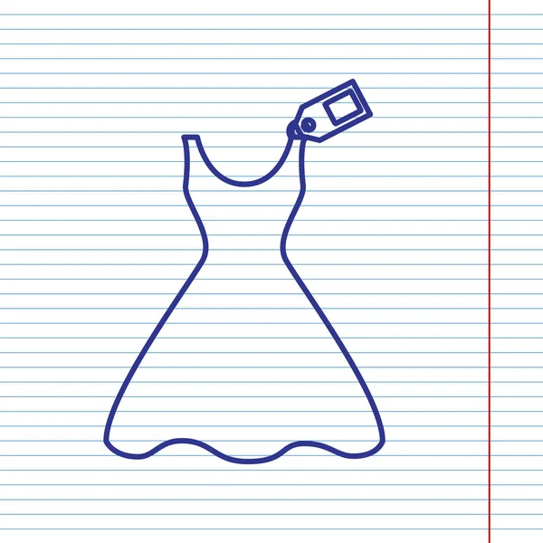 女性のドレスは、タグで署名します。ベクトル。フィールドの赤い線とバック グラウンドとしてノートに紺ライン アイコン. — ストックベクタ