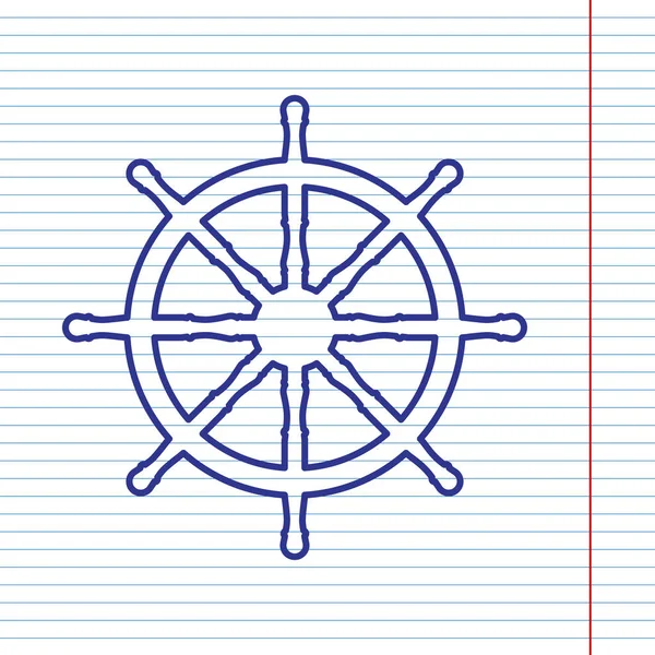 Ship wheel sign. Vector. Navy line icon on notebook paper as background with red line for field. — Stock Vector