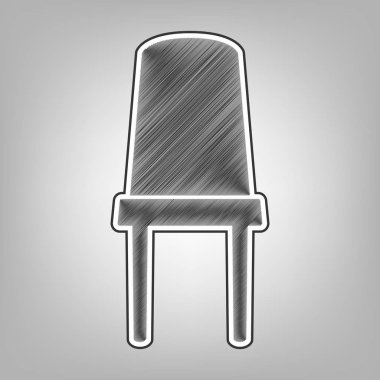 Ofis koltuğu işaret. Vektör. Kalem kroki taklidi. Arka planı gri, koyu gri dış kontur koyu gri karalama simgesiyle.