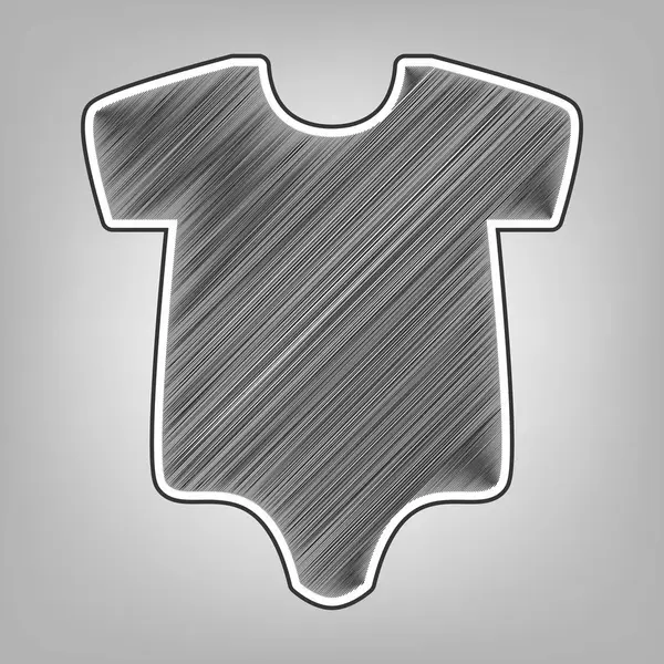 Ilustración de tela de bebé. Vector. Imitación de bocetos a lápiz. Icono de garabato gris oscuro con contorno exterior gris oscuro en fondo gris . — Vector de stock