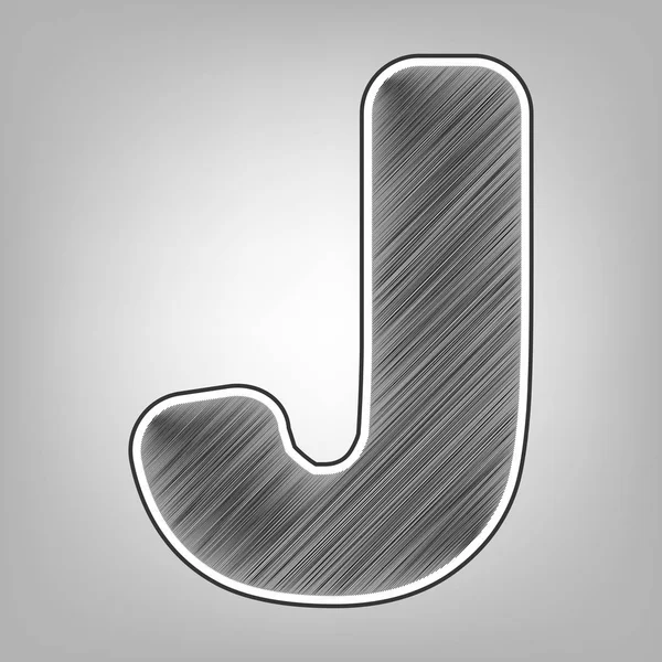Элемент шаблона подписи буквы J. Вектор. Имитация карандашного наброска. Тёмно-серый значок каракули с тёмно-серым внешним контуром на сером фоне . — стоковый вектор