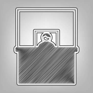 Bilgi Danışma işareti. Vektör. Kalem kroki taklidi. Arka planı gri, koyu gri dış kontur koyu gri karalama simgesiyle.