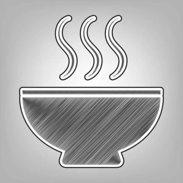 Soup sign. Vector. Pencil sketch imitation. Dark gray scribble icon with dark gray outer contour at gray background. — Stock Vector