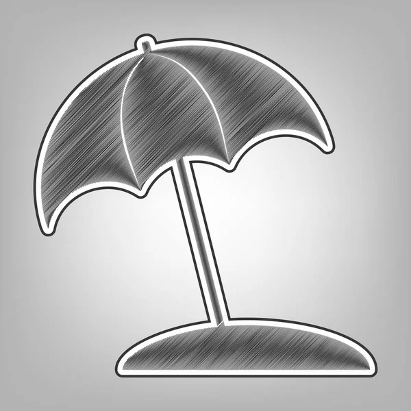 우산 및 sun 안락 기호입니다. 벡터입니다. 연필 스케치 모방 합니다. 회색 배경에서 어두운 회색 외부 컨투어 어두운 회색 낙서 아이콘. — 스톡 벡터