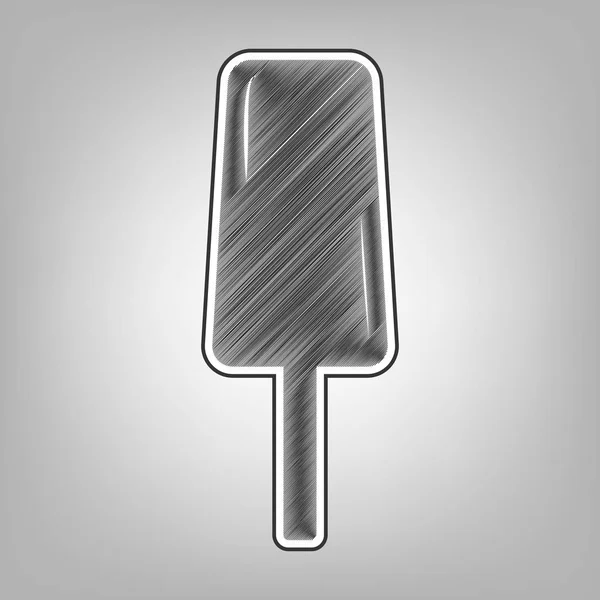 アイスクリームの標識です。ベクトル。鉛筆スケッチの模倣。灰色の背景に暗い灰色の輪郭と暗い灰色落書きアイコン. — ストックベクタ