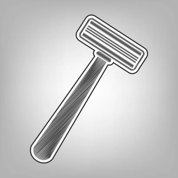 Safety razor tecken. Vektor. Blyerts skiss imitation. Mörk grå scribble ikonen med mörk grå yttre kontur på grå bakgrund. — Stock vektor