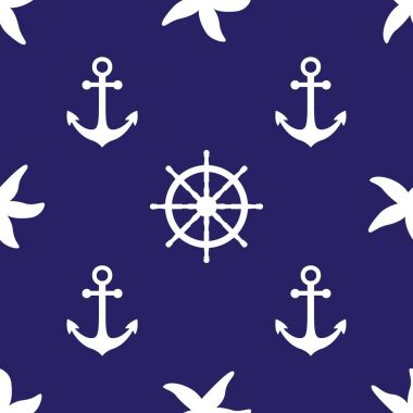 Vektör deniz sembol ile seamless modeli. Deniz ve deniz arka planlar. Deniz tema. Baskı ve kağıt ambalaj Tekstil için arka plan. Vektör çizim.