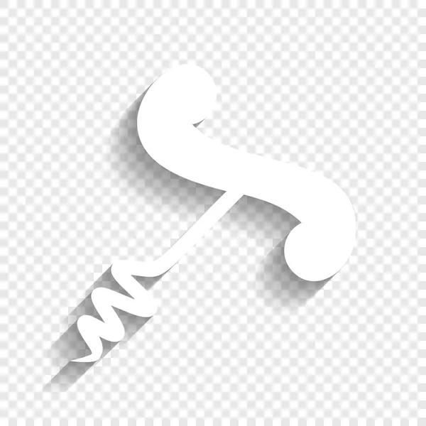 Corkscrew sign illustration. Vector. White icon with soft shadow on transparent background. — Stock Vector