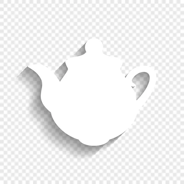 Tetera letrero de cocina. Vector. Icono blanco con sombra suave sobre fondo transparente . — Vector de stock