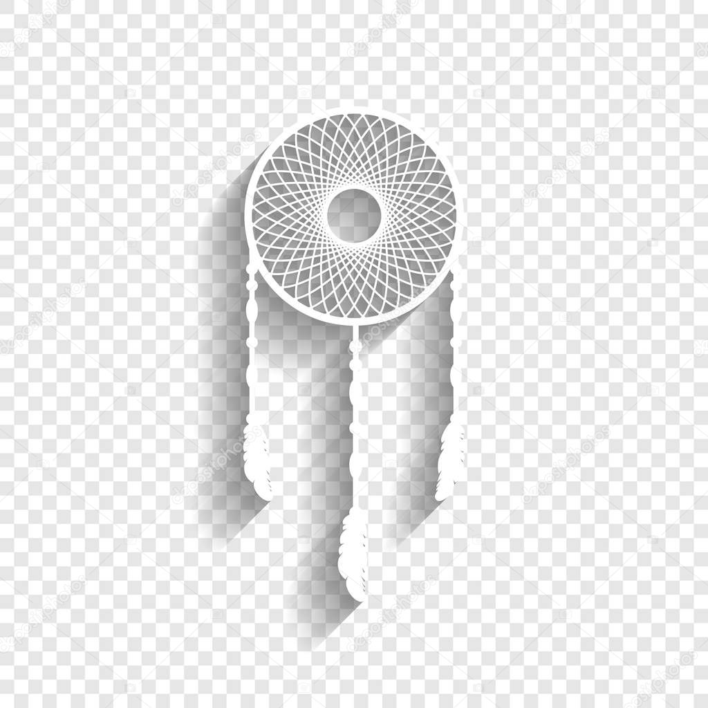 Dream catcher sign. Vector. White icon with soft shadow on transparent background.