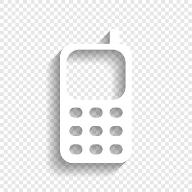 Cell Phone sign. Vector. White icon with soft shadow on transparent background. clipart