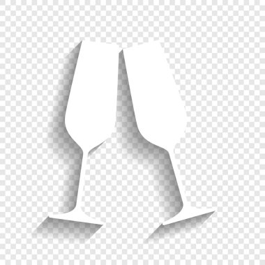 Sparkling champagne glasses. Vector. White icon with soft shadow on transparent background. clipart