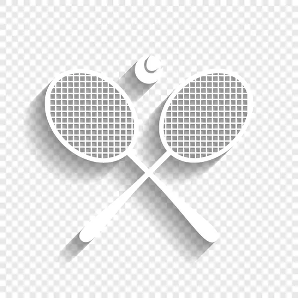 Due racchette da tennis con cartello a sfera. Vettore. Icona bianca con ombra morbida su sfondo trasparente . — Vettoriale Stock