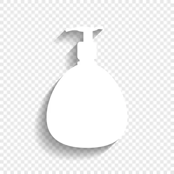 Gel, Foam Or Liquid Soap. Dispenser Pump Plastic Bottle silhouette. Vector. White icon with soft shadow on transparent background. — Stock Vector
