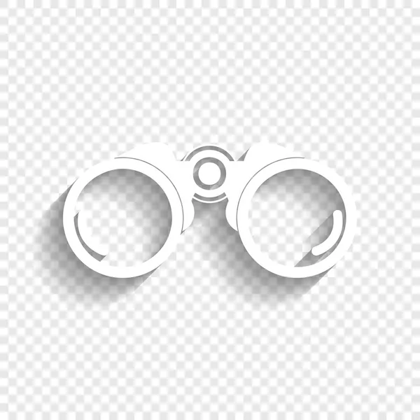 Ilustração do sinal binocular. Vector. Ícone branco com sombra suave no fundo transparente . — Vetor de Stock