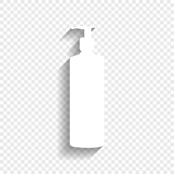 Gel, Foam Or Liquid Soap. Dispenser Pump Plastic Bottle silhouette. Vektor. Ikon putih dengan bayangan lembut pada latar belakang transparan . - Stok Vektor