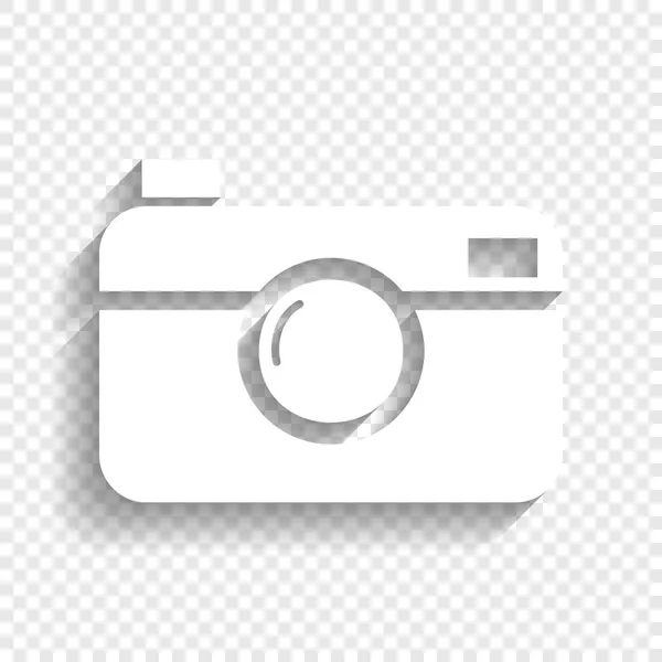 Digitale Fotokamera Zeichen. Vektor. weißes Symbol mit weichem Schatten auf transparentem Hintergrund. — Stockvektor