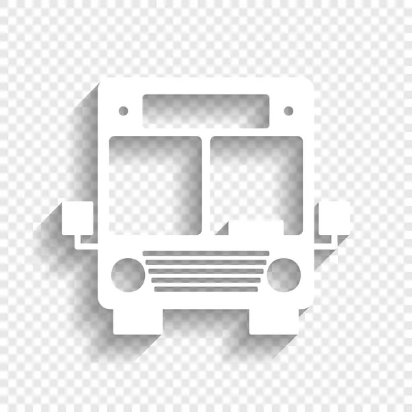 Иллюстрация автобуса. Вектор. Белый значок с мягкой тенью на прозрачном фоне . — стоковый вектор