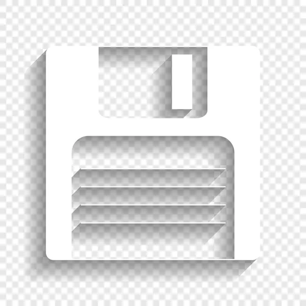 Signo de disquete. Vector. Icono blanco con sombra suave sobre fondo transparente . — Vector de stock