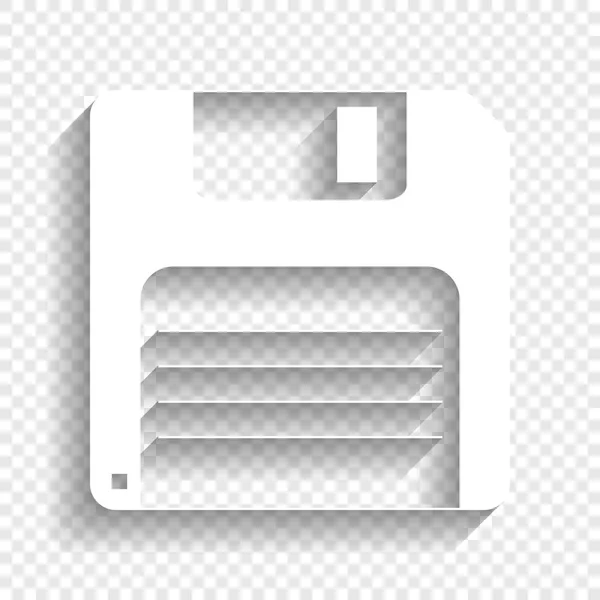 Signo de disquete. Vector. Icono blanco con sombra suave sobre fondo transparente . — Vector de stock