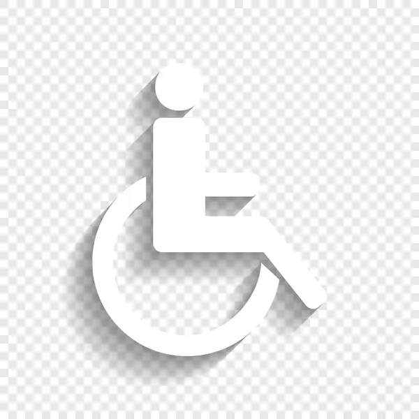 Illustrazione segno disabili. Vettore. Icona bianca con ombra morbida su sfondo trasparente . — Vettoriale Stock