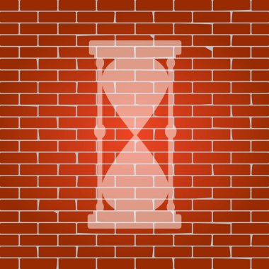 Kum saati işareti illüstrasyon. Vektör. Tuğla duvar arka plan olarak beyazımsı simgesini.