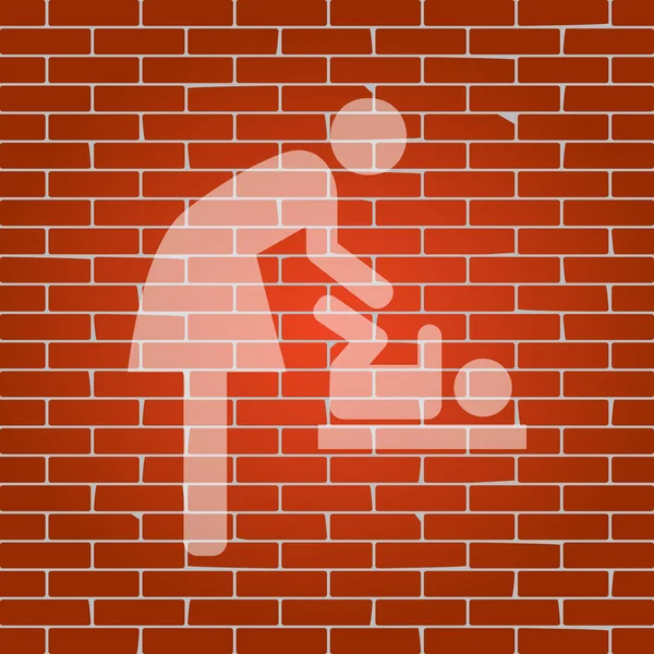 Women and baby symbol, baby changing. Vector. Whitish icon on brick wall as background. — Stock Vector