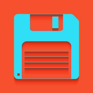 Disket işareti. Vektör. Flamingo arka plan üzerinde aşağı attınız yumuşak gölgeli mavi kutsal kişilerin resmi.