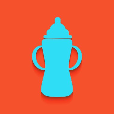 Bebek şişe işareti. Vektör. Flamingo arka plan üzerinde aşağı attınız yumuşak gölgeli mavi kutsal kişilerin resmi.