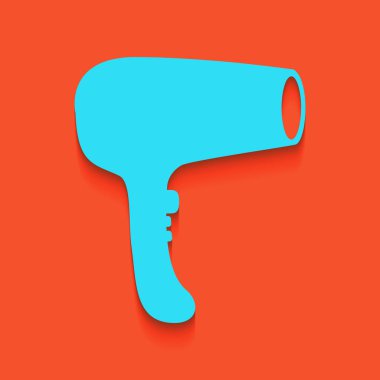Saç kurutma makinesi işareti. Vektör. Flamingo arka plan üzerinde aşağı attınız yumuşak gölgeli mavi kutsal kişilerin resmi.