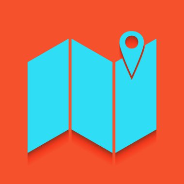 Harita üzerinde toplu iğne. Vektör. Flamingo arka plan üzerinde aşağı attınız yumuşak gölgeli mavi kutsal kişilerin resmi.