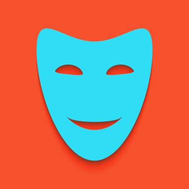 Komedi Tiyatro maskeleri. Vektör. Flamingo arka plan üzerinde aşağı attınız yumuşak gölgeli mavi kutsal kişilerin resmi.